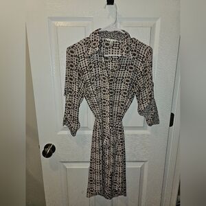 CAbi Black and Tan Geometric Print Blouse